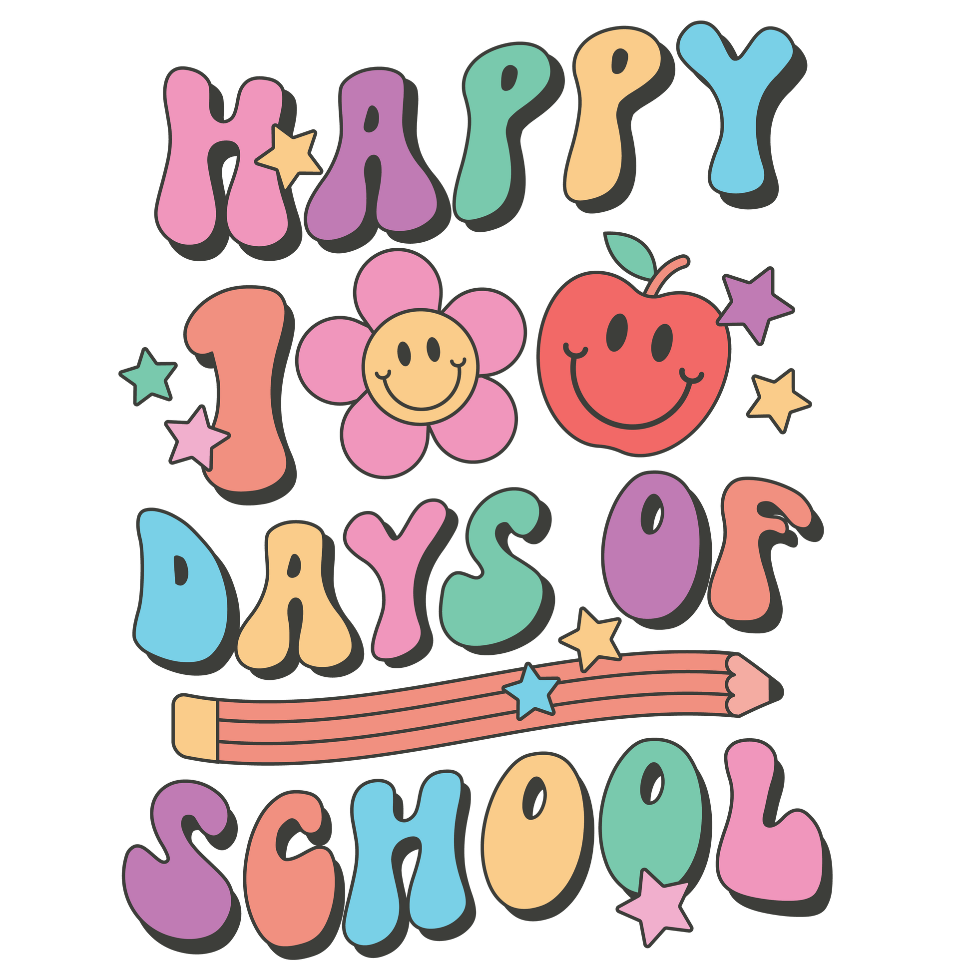Happy 100 Days of School DTF-Ready Press (V4) | Heat Press Transfer - Heat Press Transfer