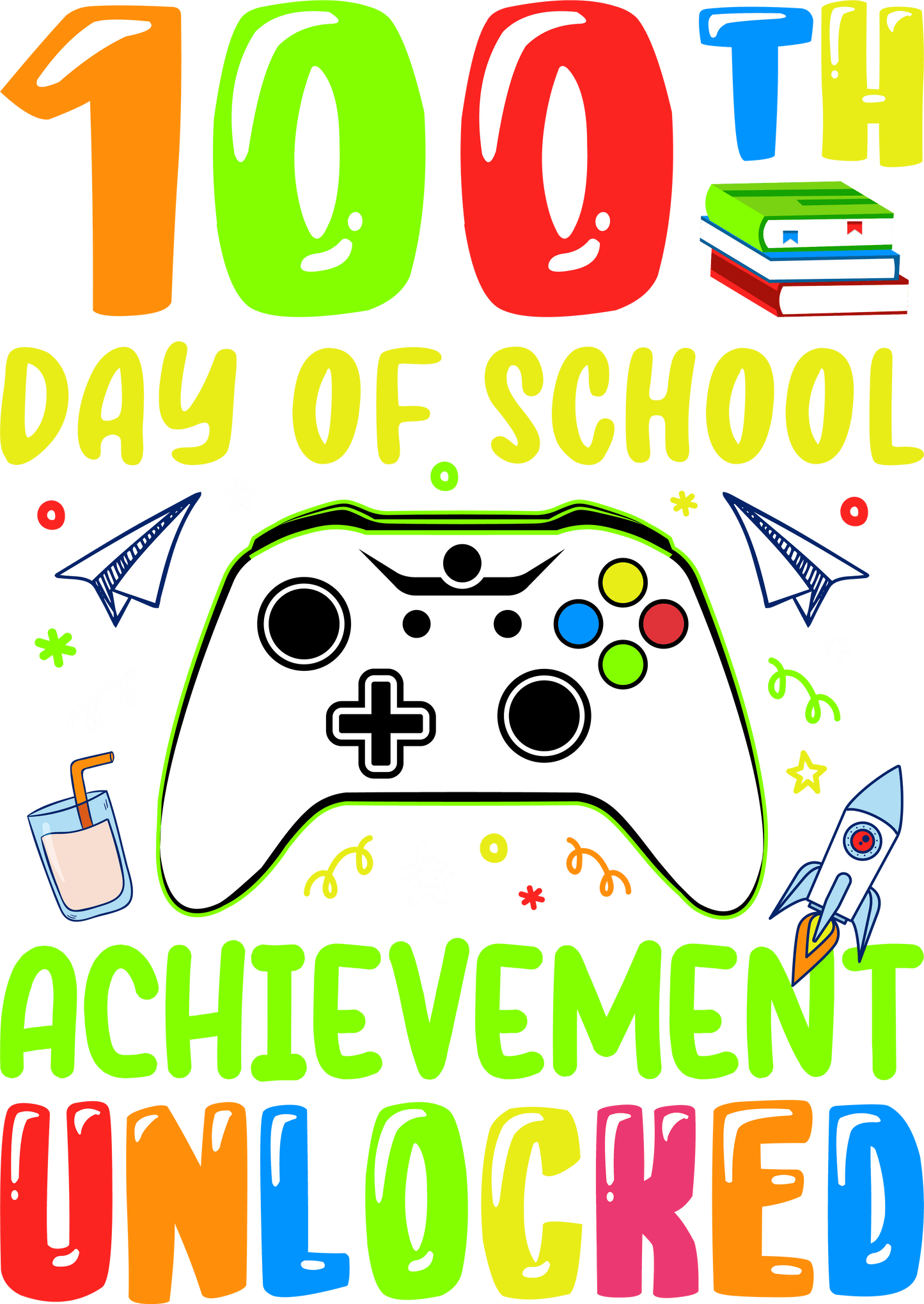 100 Days Brighter Teacher Design - DTF Ready To Press - Heat Press Transfer