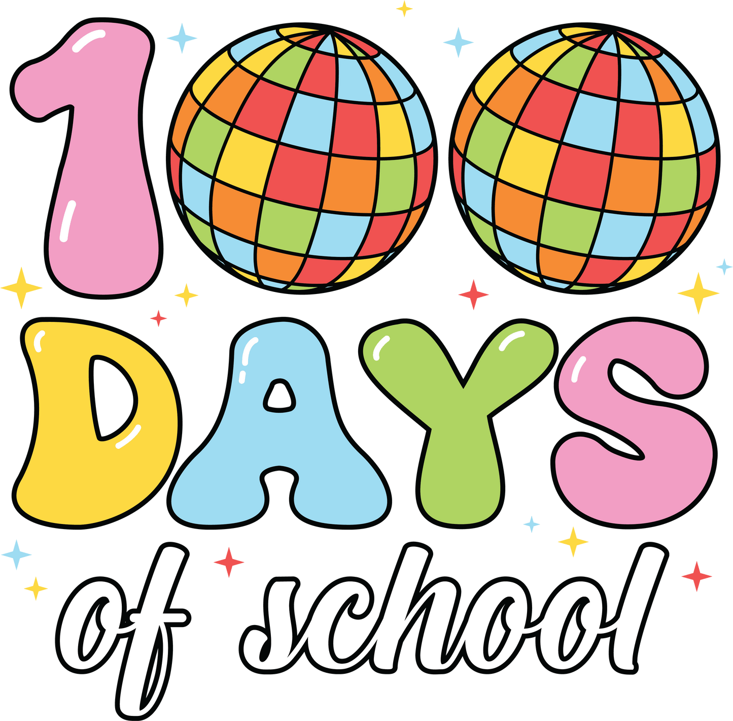 100 Days of School Party Disco Ball Design | Heat Press Transfer - Heat Press Transfer