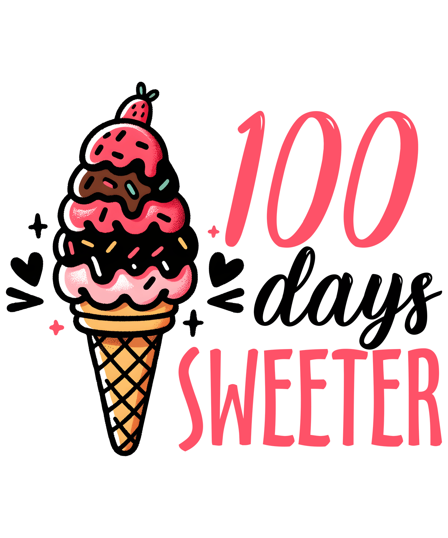 100 Days Sweeter School Design - DTF Ready To Press - Heat Press Transfer
