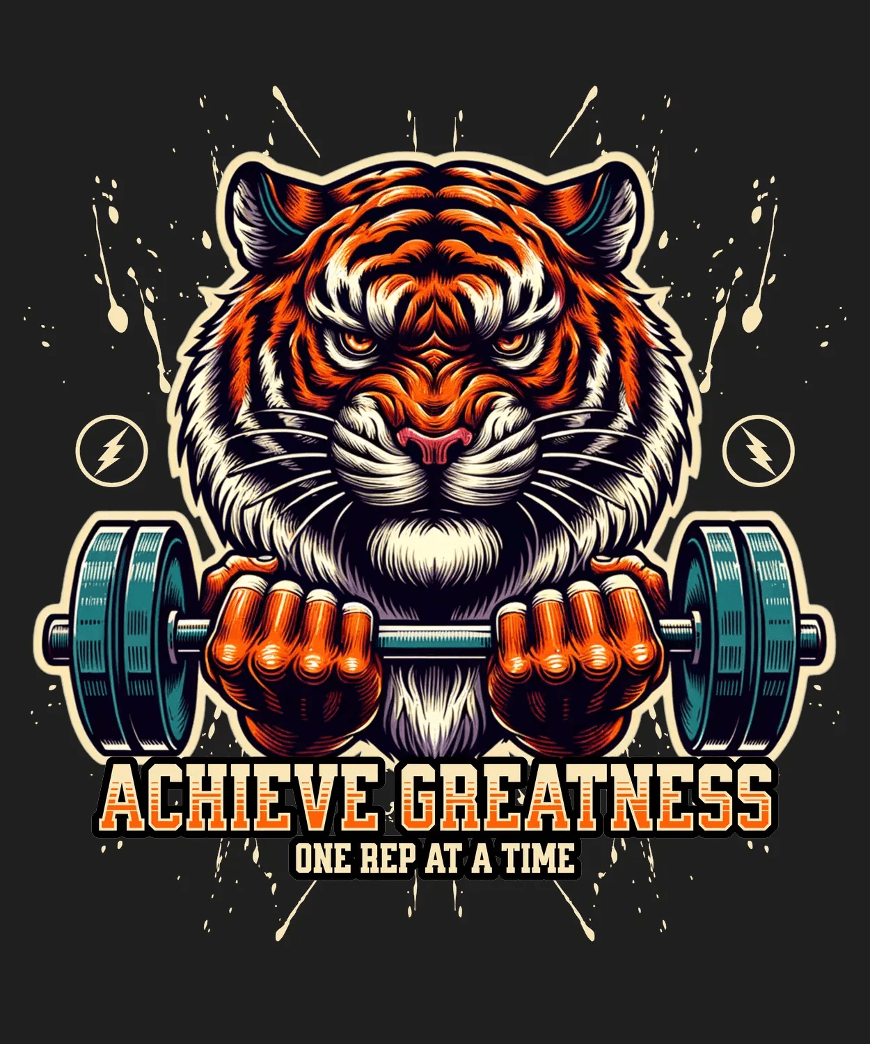 Achieve Greatness Tiger - DTF Ready to Press (black_bg)