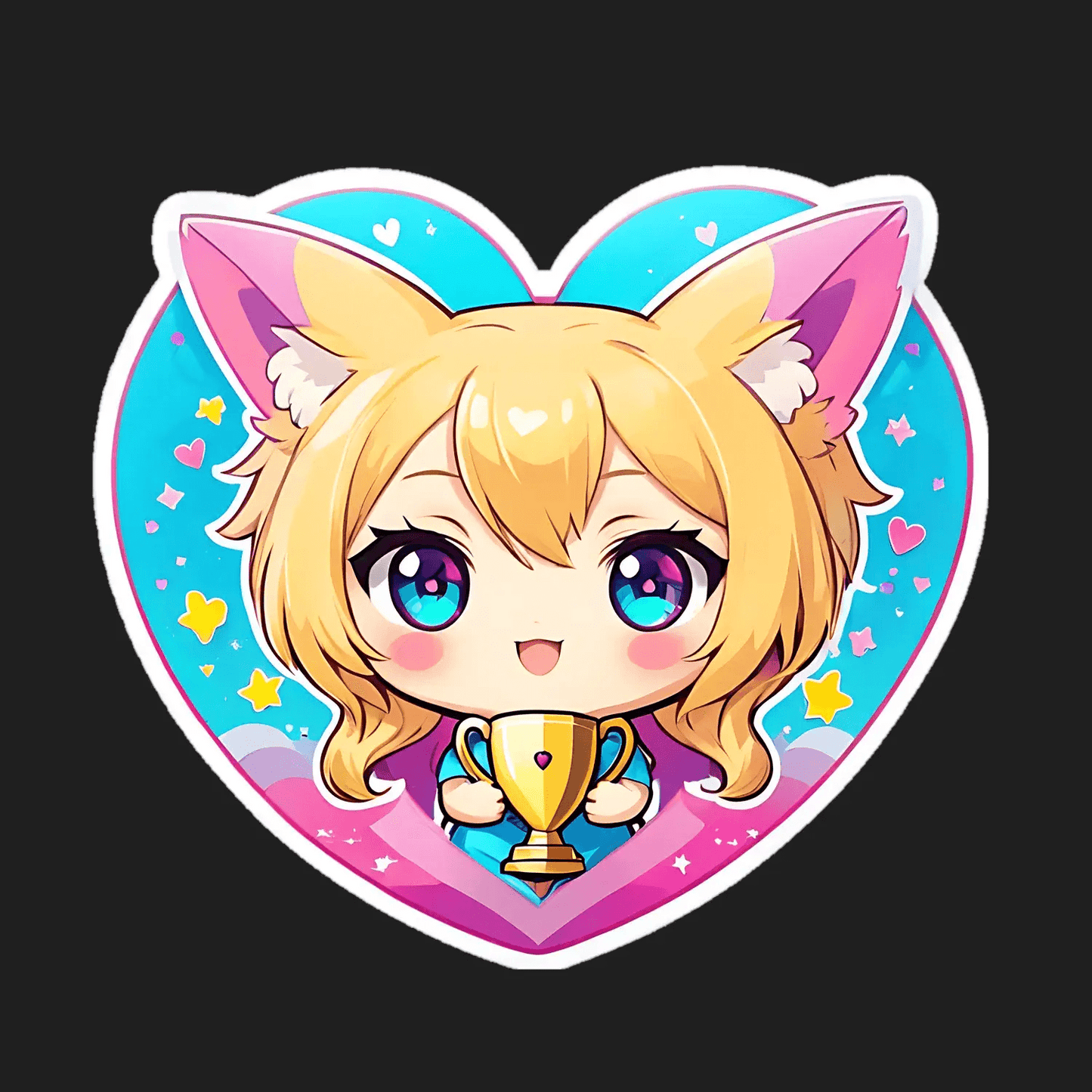 Anime Cat Girl Trophy - Heart Sticker - Heat Press Transfer