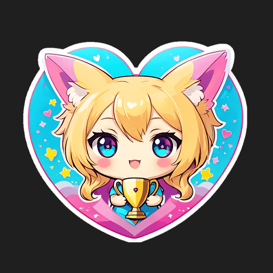 Anime Cat Girl Trophy - Heart Sticker - Heat Press Transfer