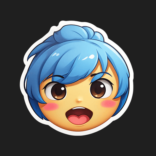 Anime Face Sticker - Cute Blue Hair - Heat Press Transfer