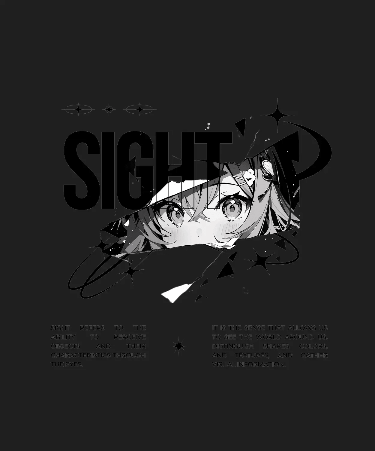 Anime Girl Gaze - DTF Ready to Press (black_bg)
