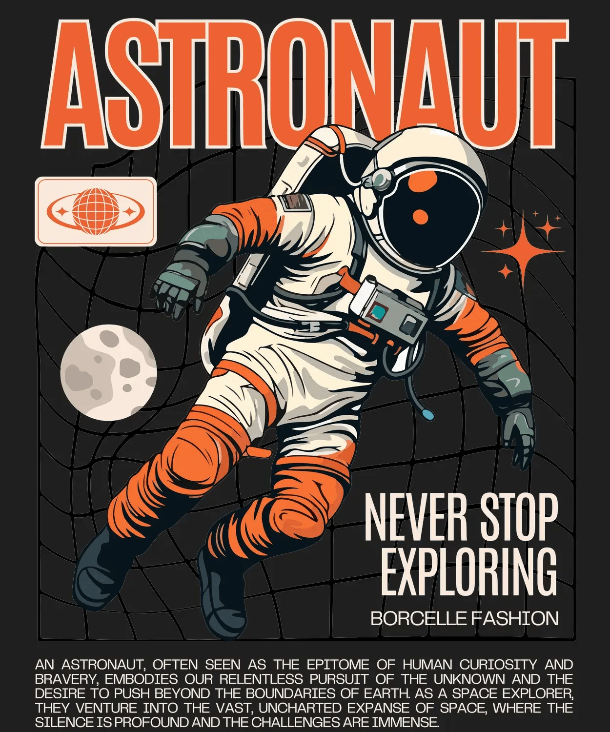 Astronaut Never Stop Exploring - DTF Ready to Press (black_bg)