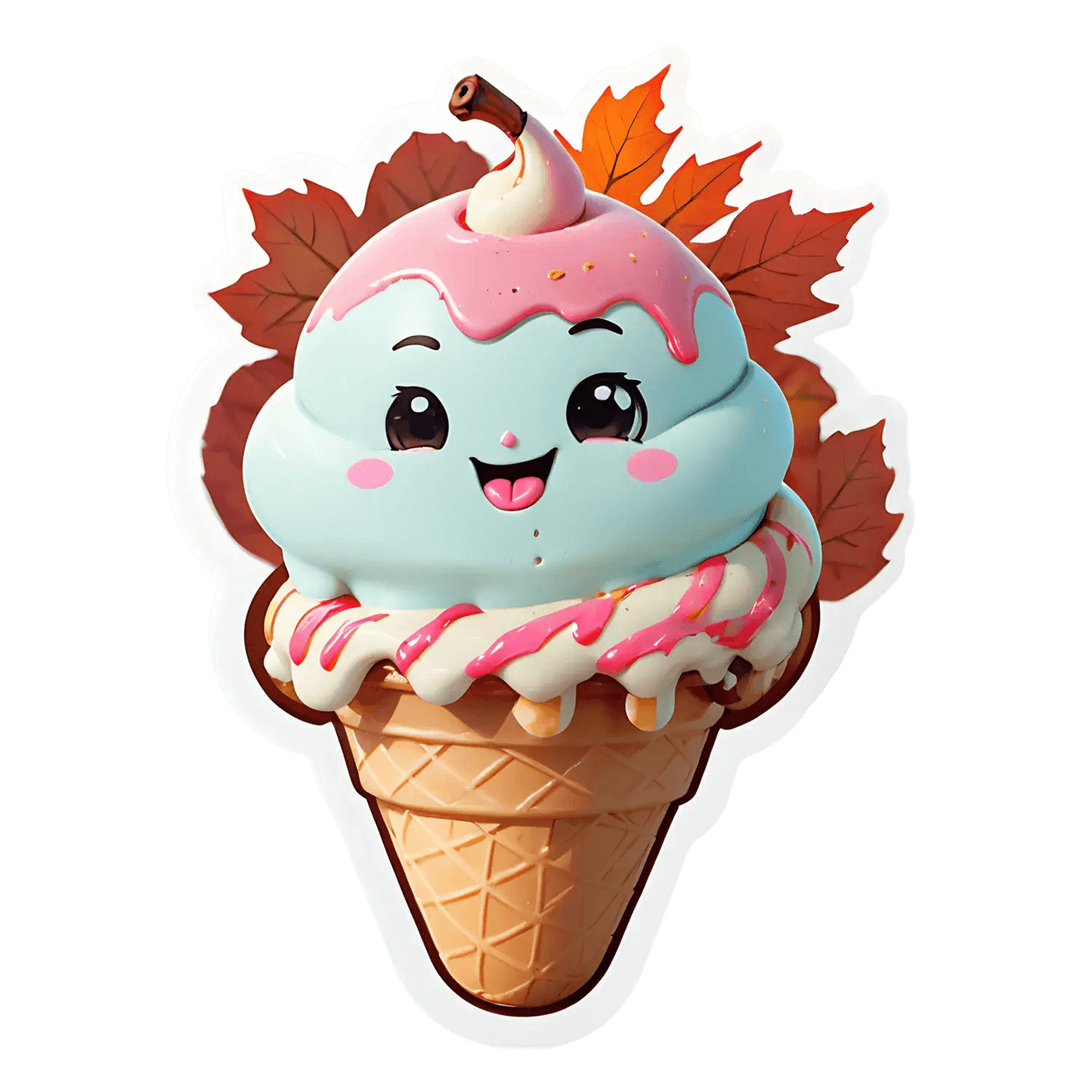 Autumn Ice Cream Sticker - Cute Cone Design - Heat Press Transfer