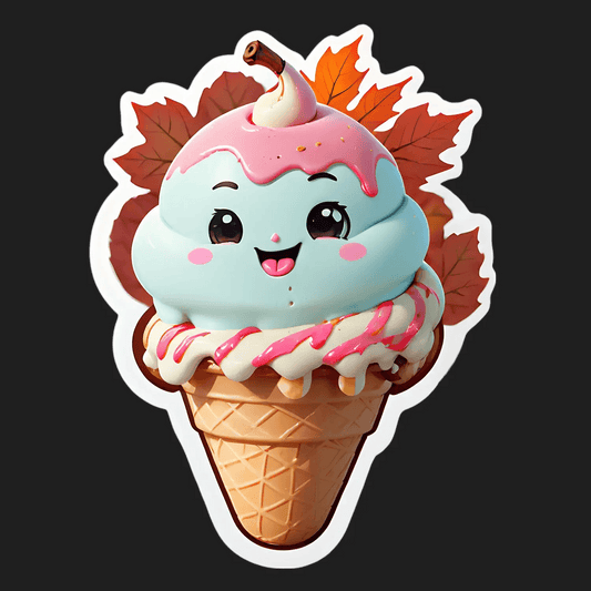 Autumn Ice Cream Sticker - Cute Cone Design - Heat Press Transfer