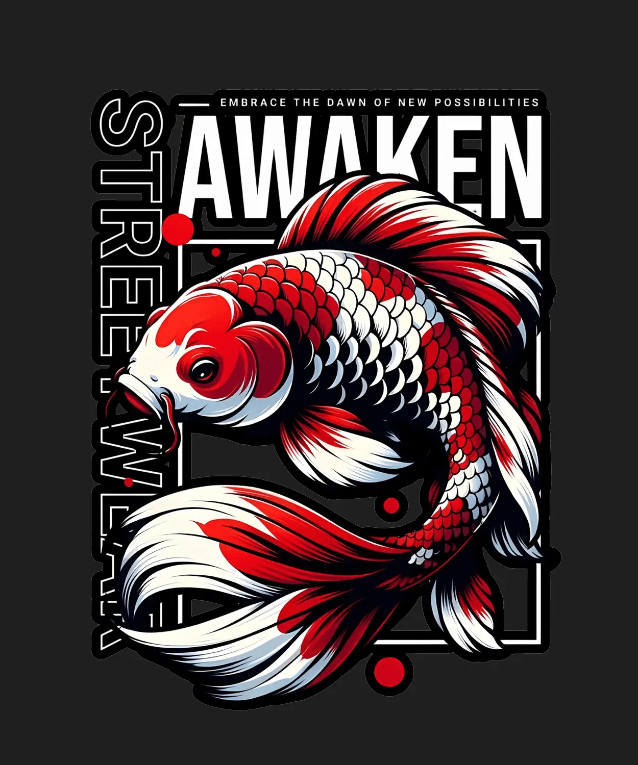 Awaken Koi Fish - DTF Ready to Press (black_bg)
