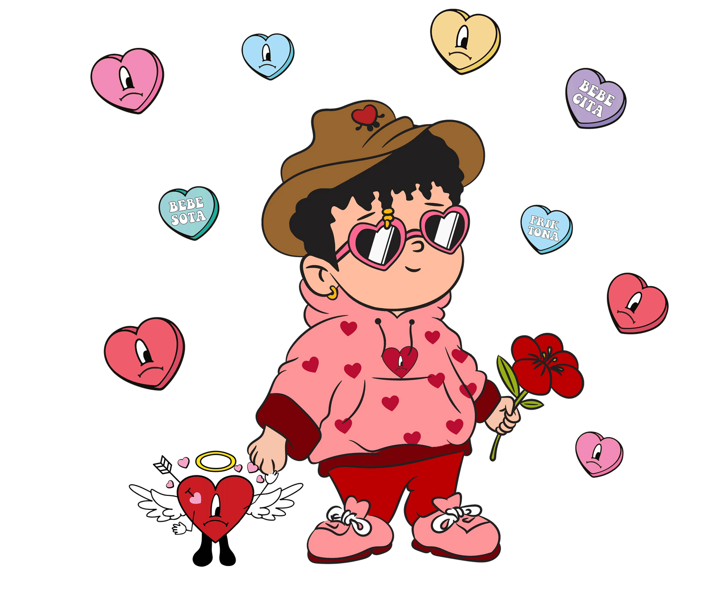 Bad Bunny Bebesota Bebecita Friktona Valentine's Day Design - DTF Ready To Press - Heat Press Transfer