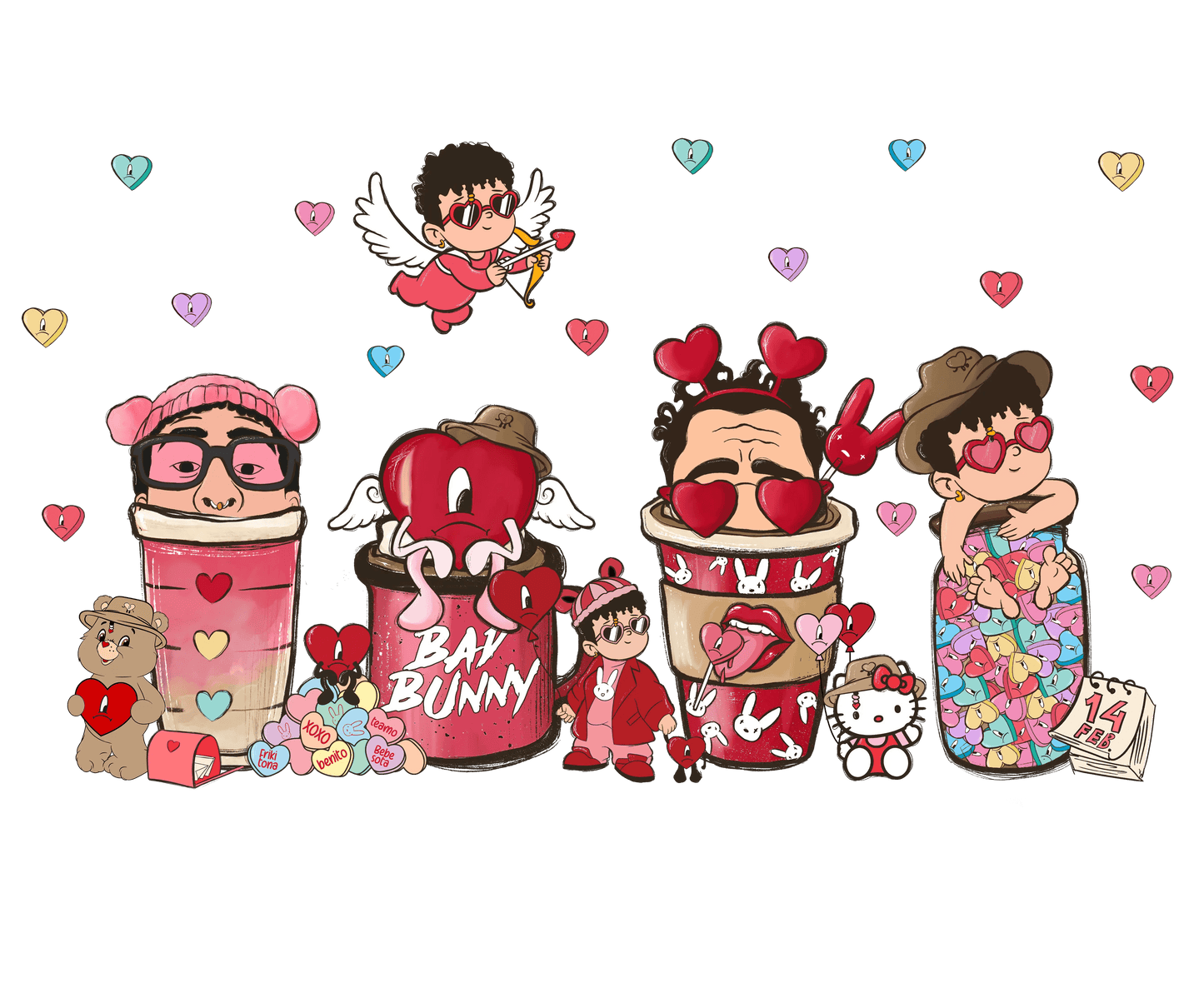 Bad Bunny Valentine's Day Coffee Design - DTF Ready To Press - Heat Press Transfer