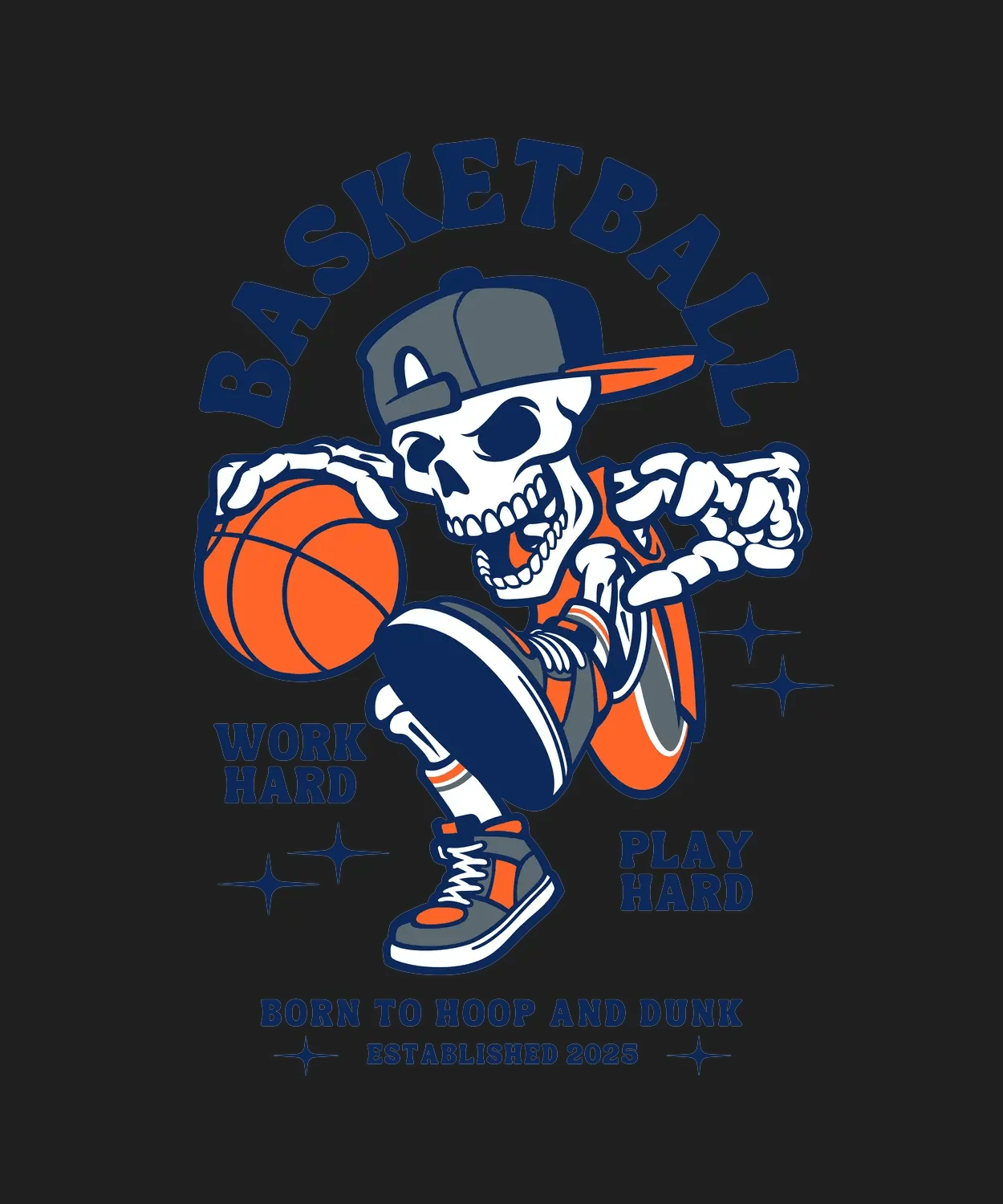 Basketball Skeleton - DTF Ready to Press (black_bg)