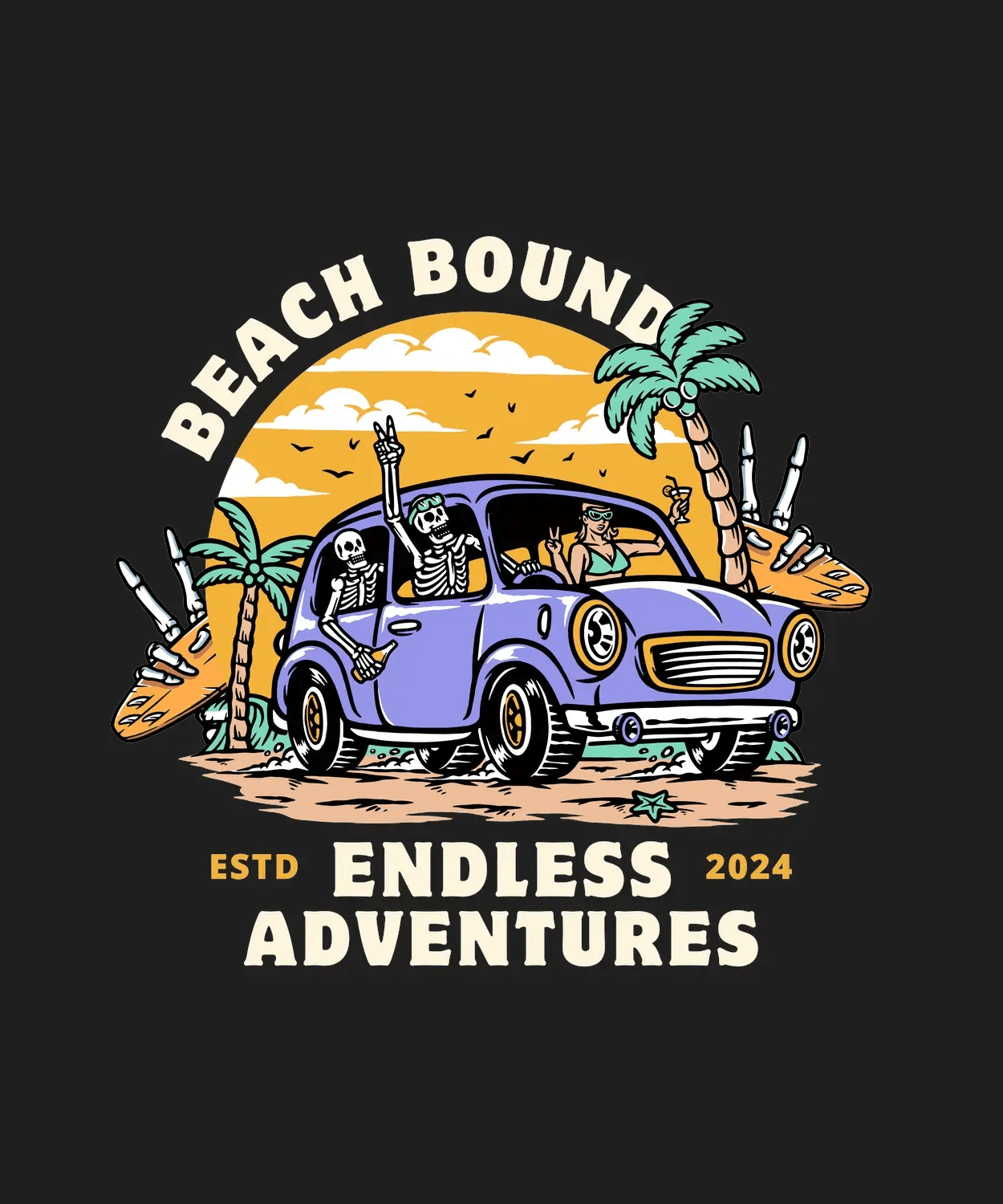 Beach Bound Adventure - DTF Ready to Press (black_bg)