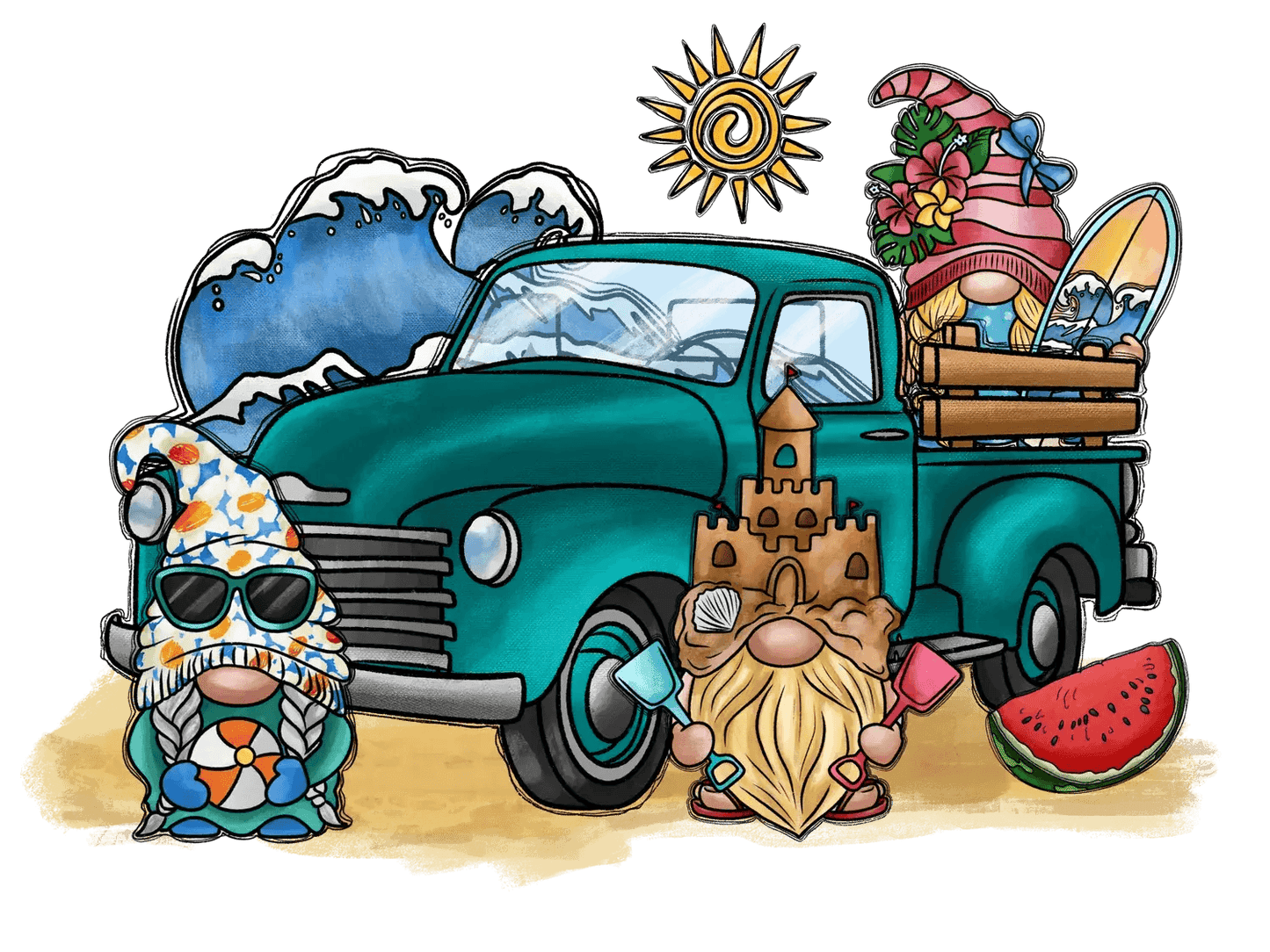 Beach Gnome Adventure - DTF Ready to Press - Heat Press Transfer