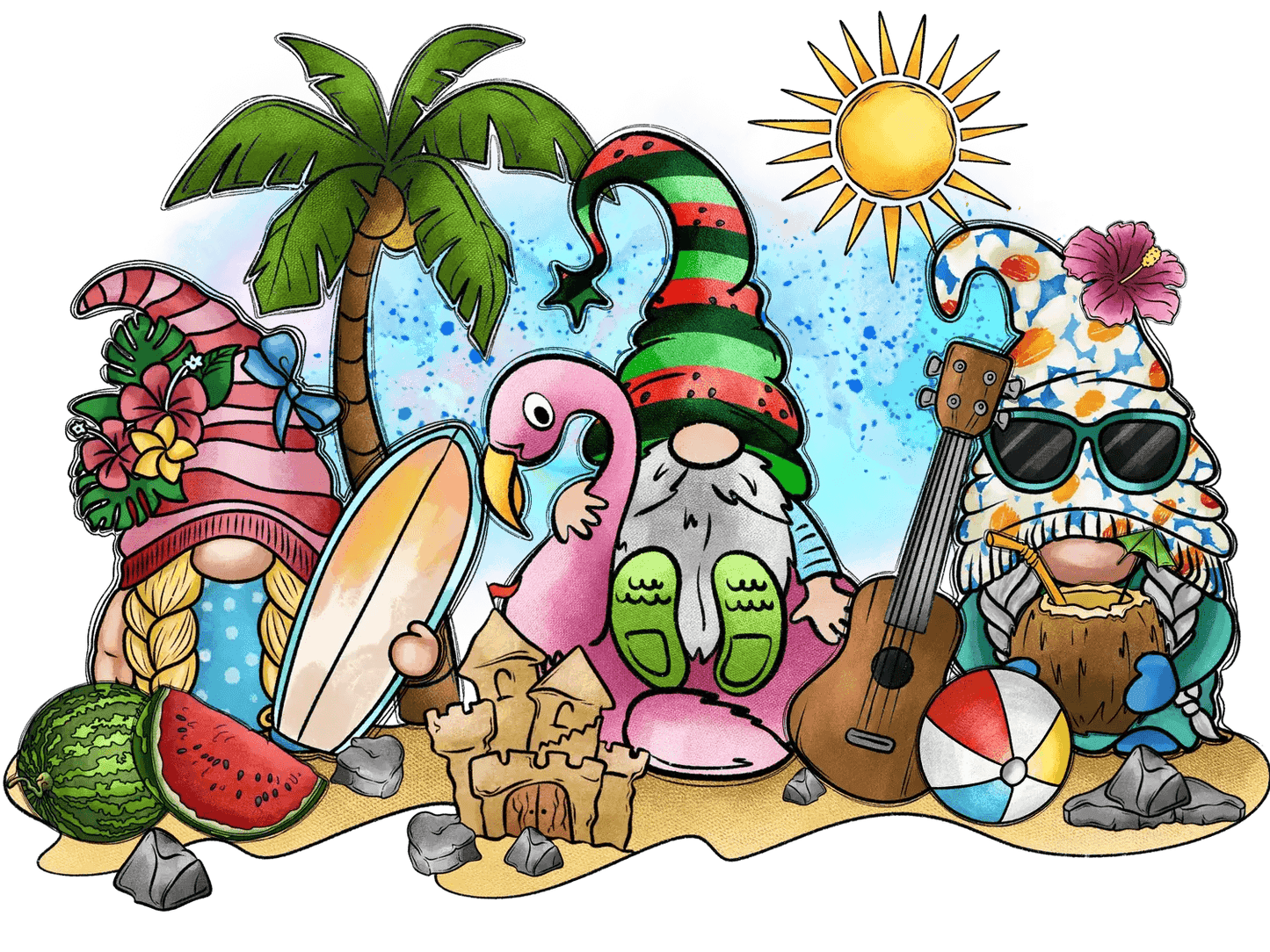 Beach Gnomes Holiday - DTF Ready to Press - Heat Press Transfer