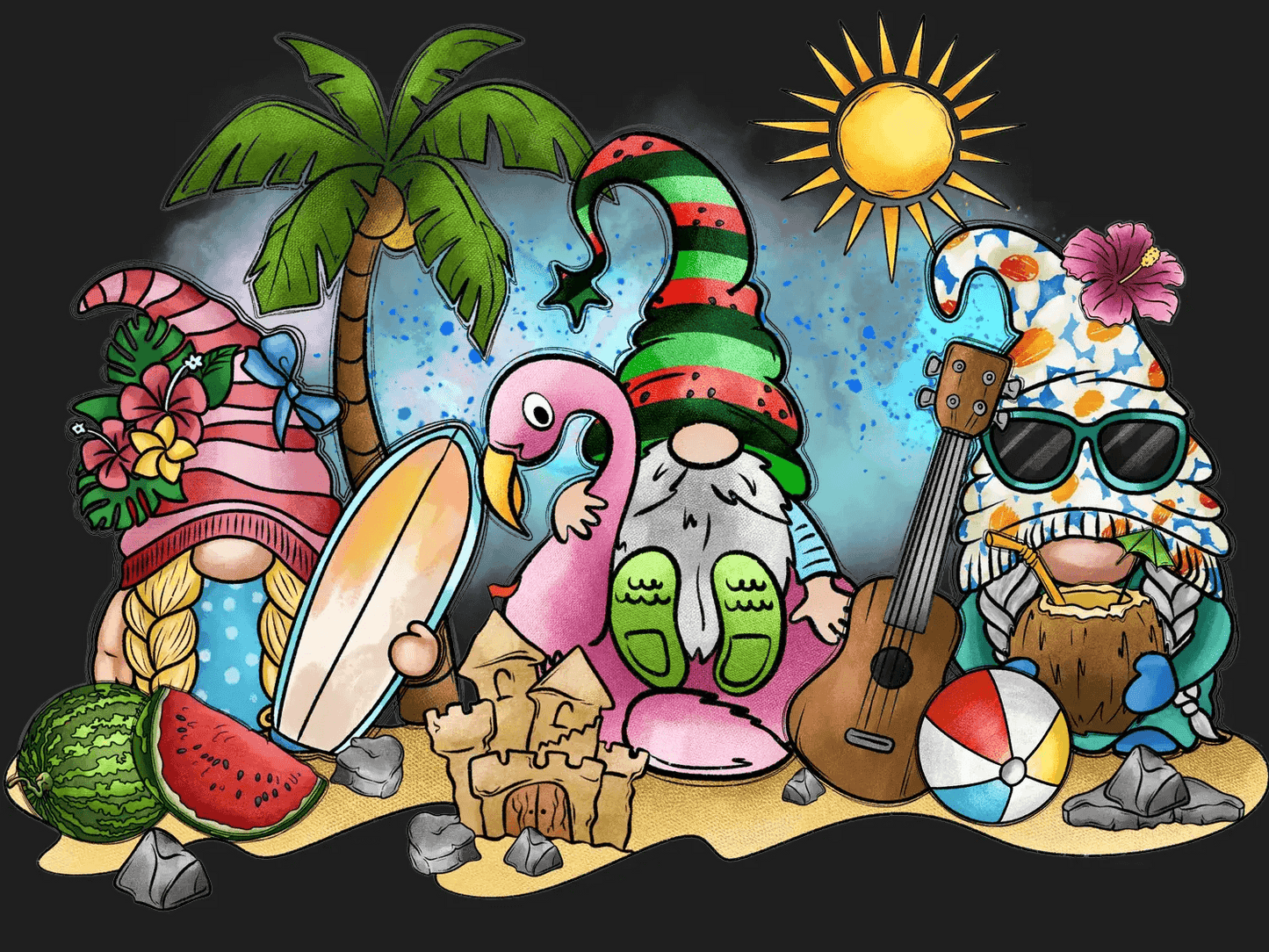 Beach Gnomes Holiday - DTF Ready to Press - Heat Press Transfer