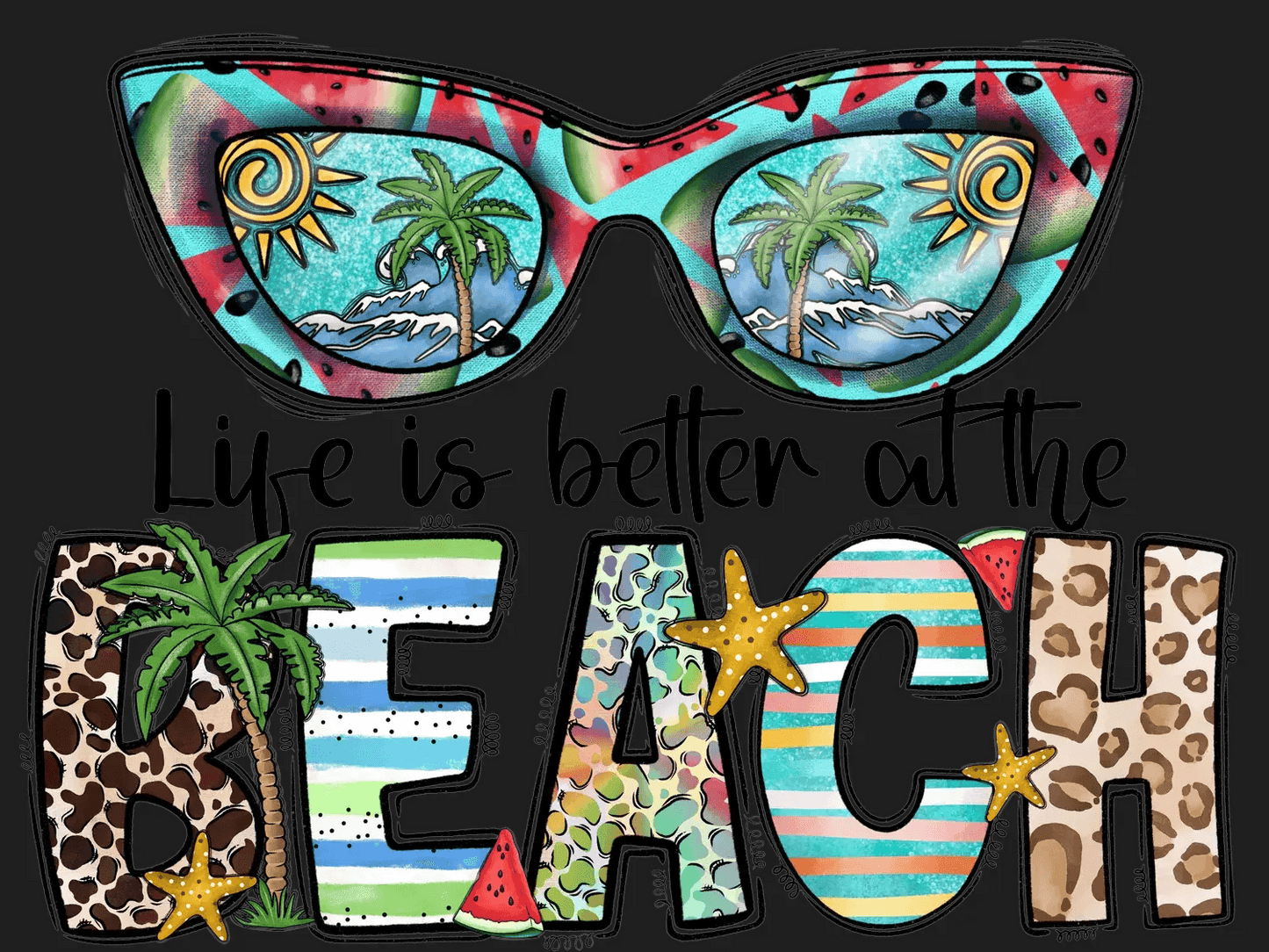 Beach Party Glasses - DTF Ready to Press - Heat Press Transfer