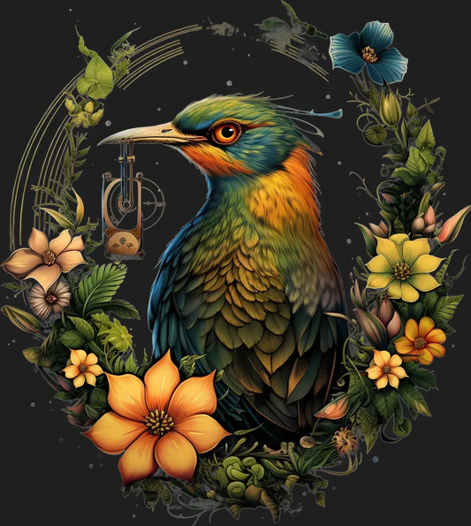 Bird and Floral Harmony - DTF Ready to Press - Heat Press Transfer