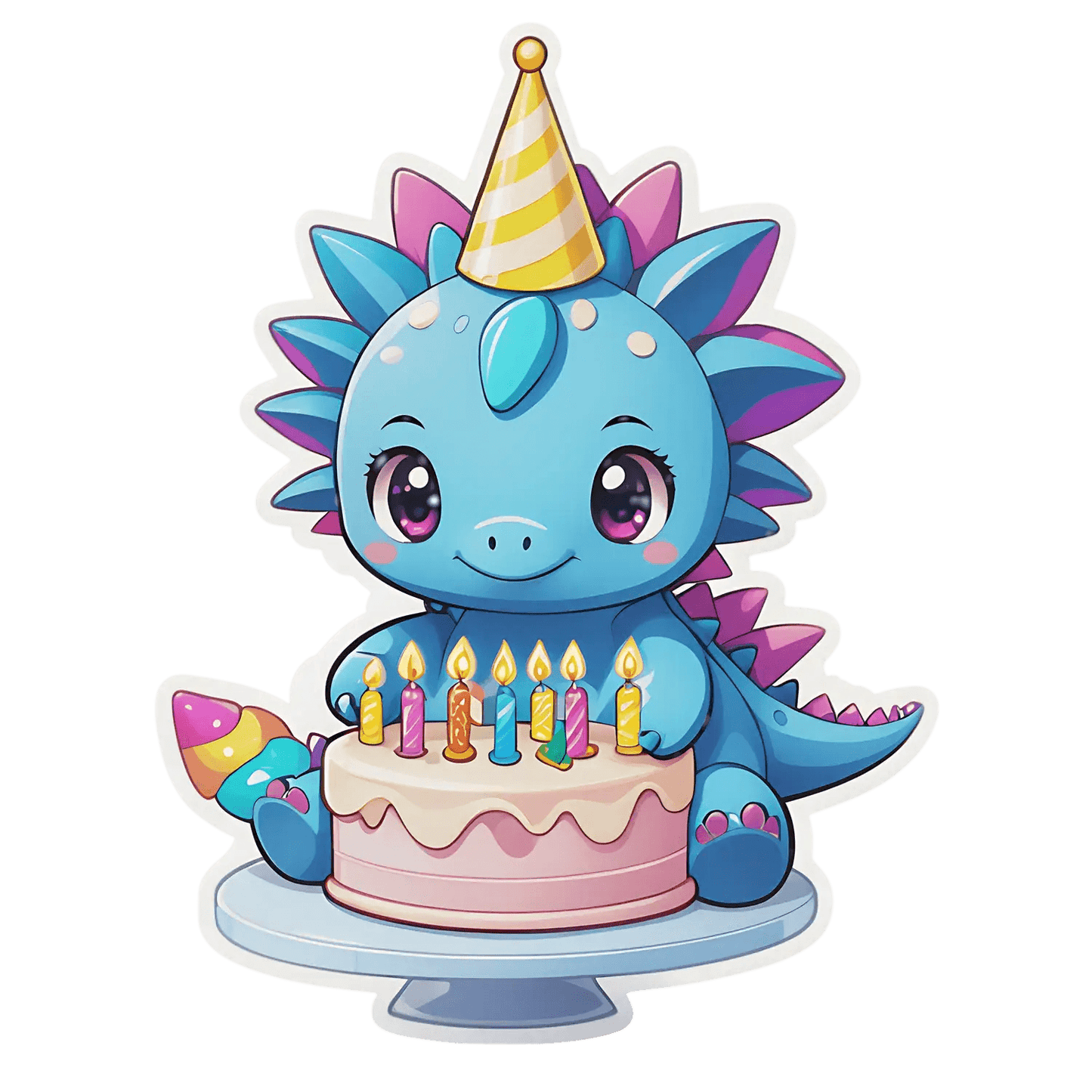 Birthday Dragon - Cute Dinosaur Sticker - Heat Press Transfer