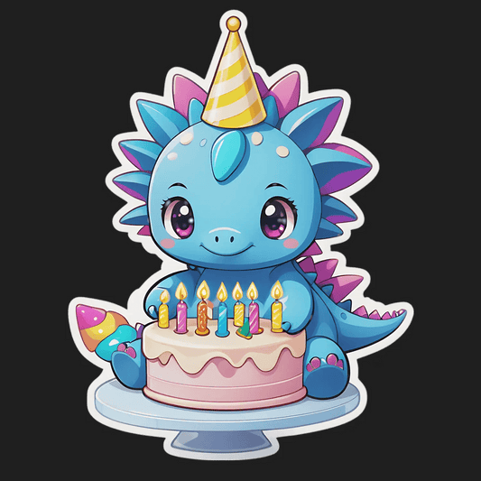 Birthday Dragon - Cute Dinosaur Sticker - Heat Press Transfer