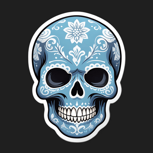 Blue Floral Skull - Sticker - Heat Press Transfer