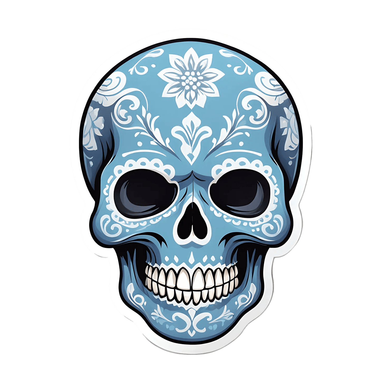 Blue Floral Skull - Sticker - Heat Press Transfer