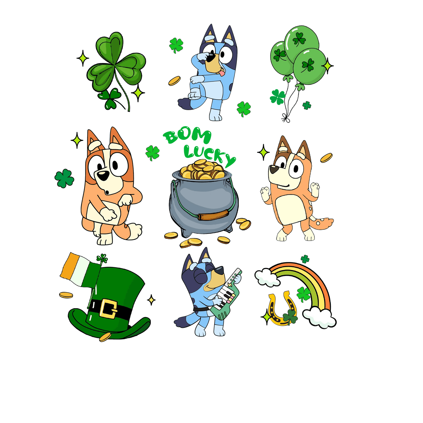 Bluey Celebrates St Patrick's Day - DTF Ready To Press - Heat Press Transfer