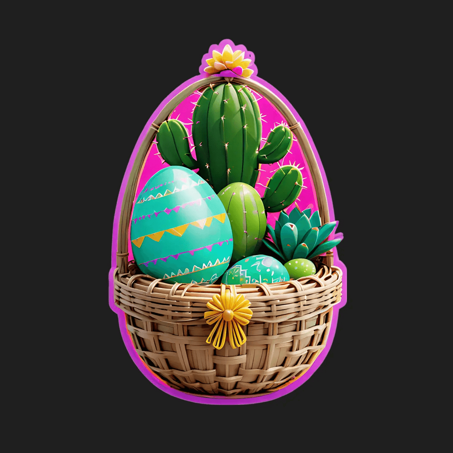 Cactus Easter Basket Sticker - Vibrant UV - Heat Press Transfer