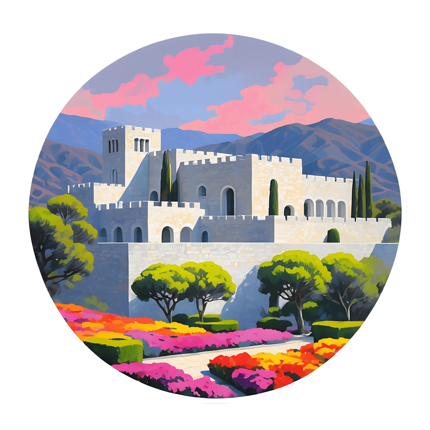 Castle Garden UV DTF Sticker - Colorful Landscape - Heat Press Transfer