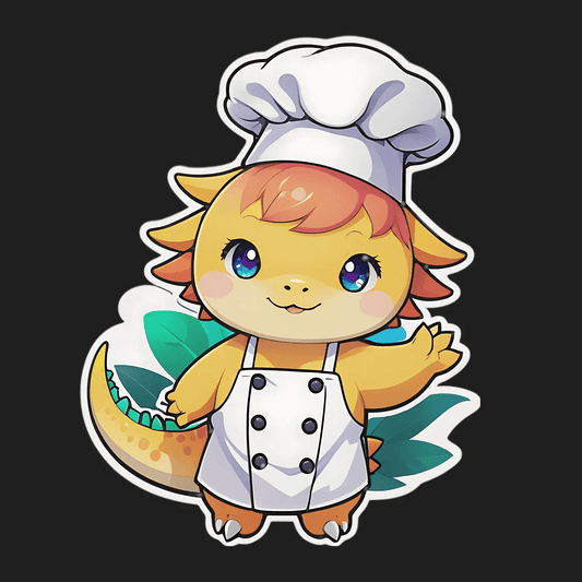 Chef Dinosaur Sticker - Cute Cooking Theme - Heat Press Transfer