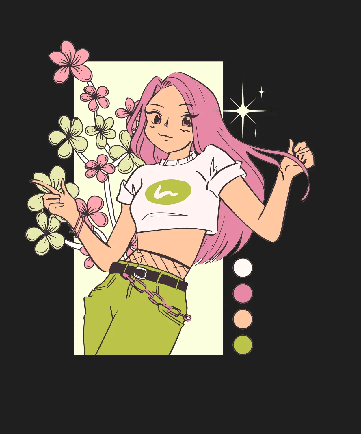 Cherry Blossom Girl - DTF Ready to Press (black_bg)
