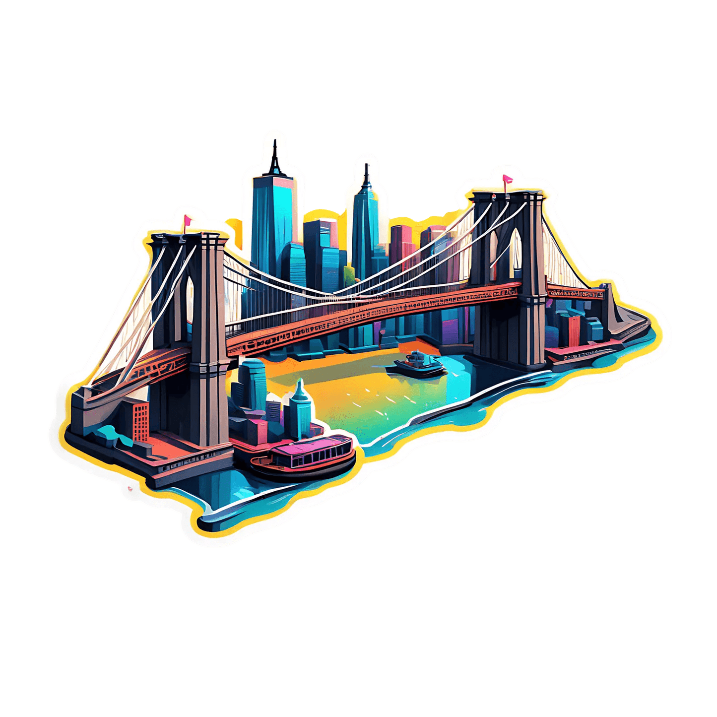 Cityscape Bridge - Vibrant Sticker - Heat Press Transfer