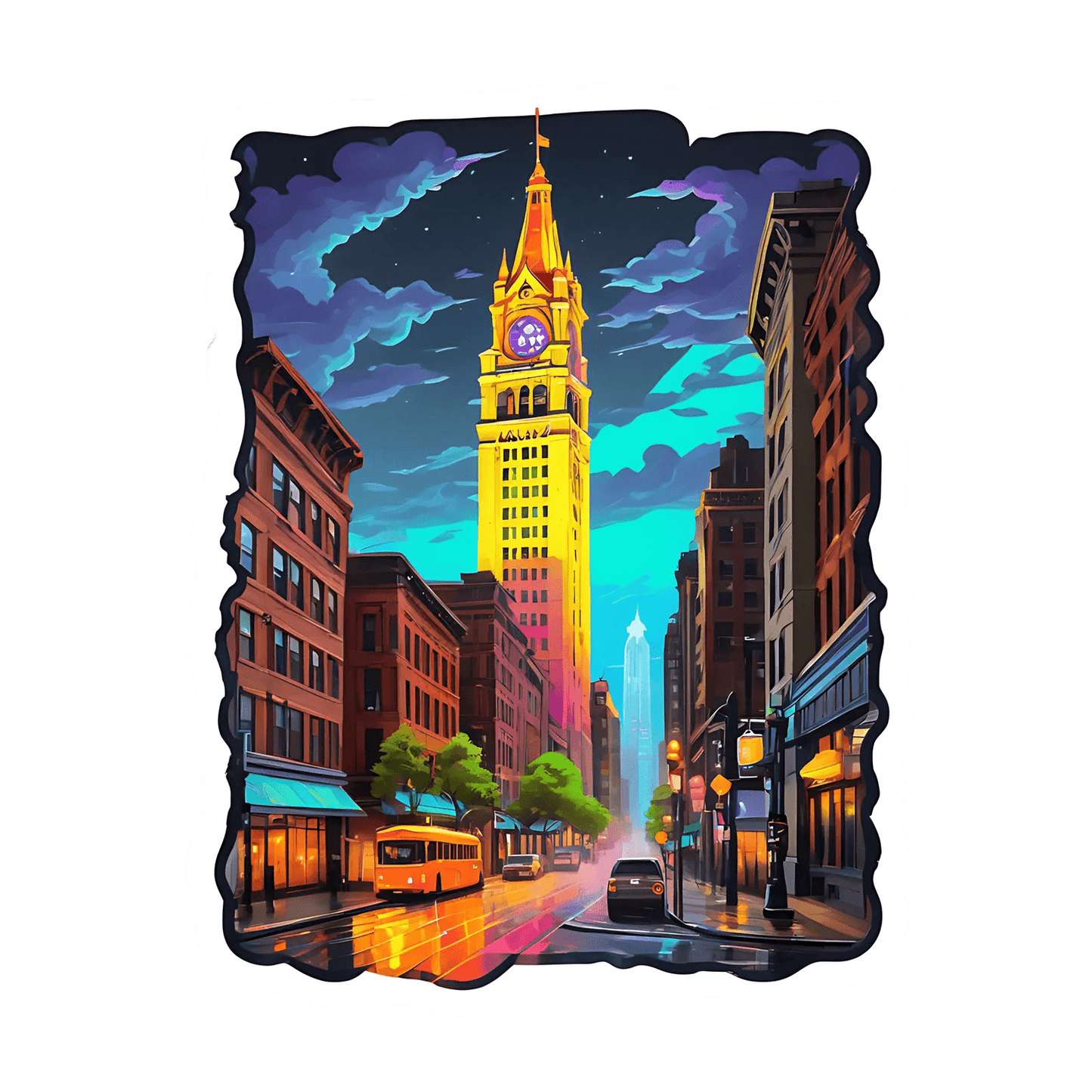Cityscape Night View - UV DTF Sticker - Heat Press Transfer