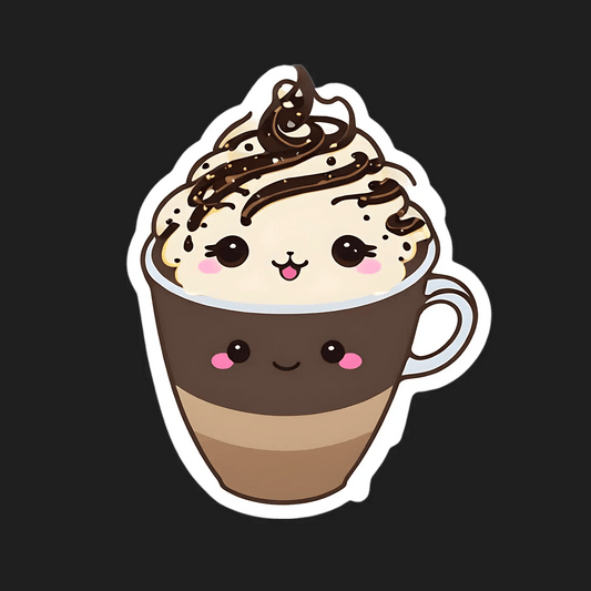Coffee Cup Sticker - Adorable Kawaii Design - Heat Press Transfer