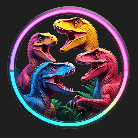 Colorful Raptors Circle - Dinosaur Sticker - Heat Press Transfer