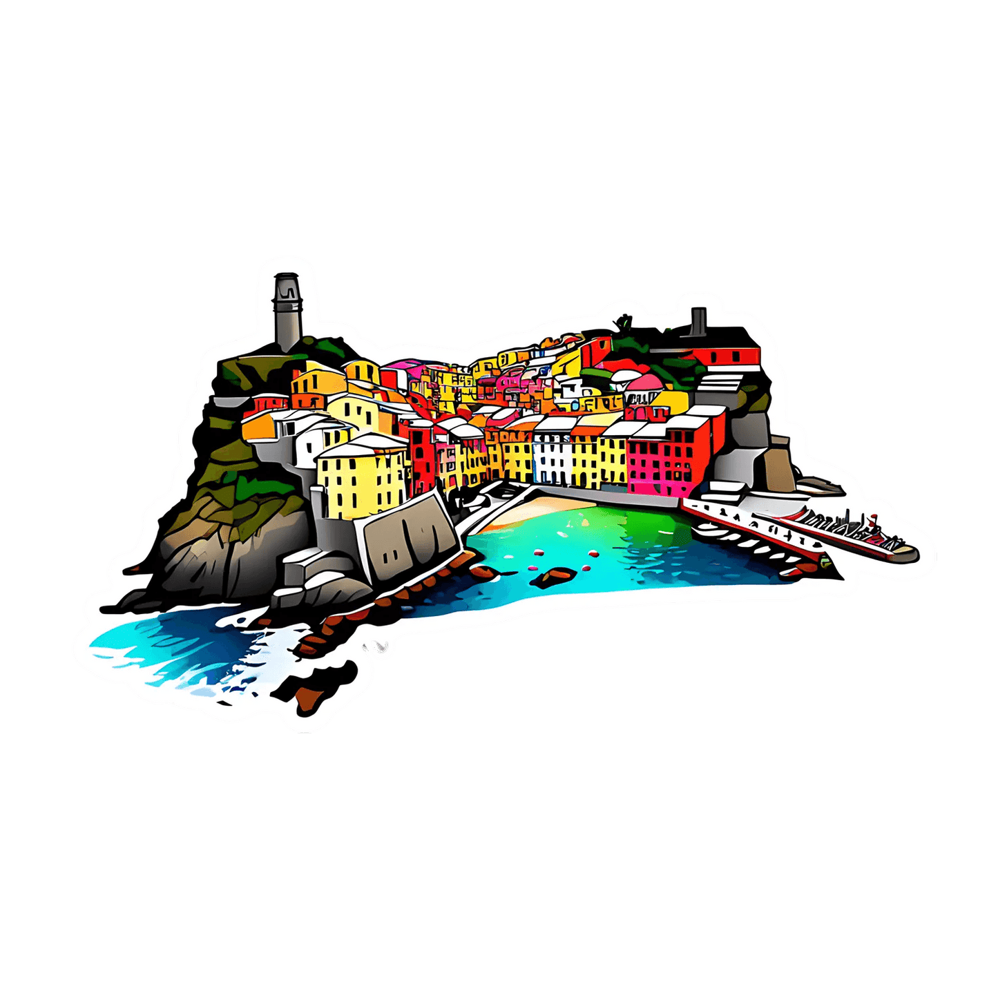 Colorful Coastal Town - Sticker - Heat Press Transfer