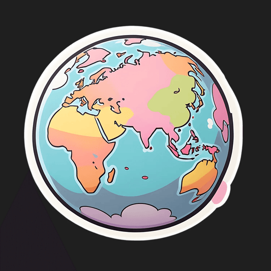 Colorful Globe Map Sticker - Heat Press Transfer
