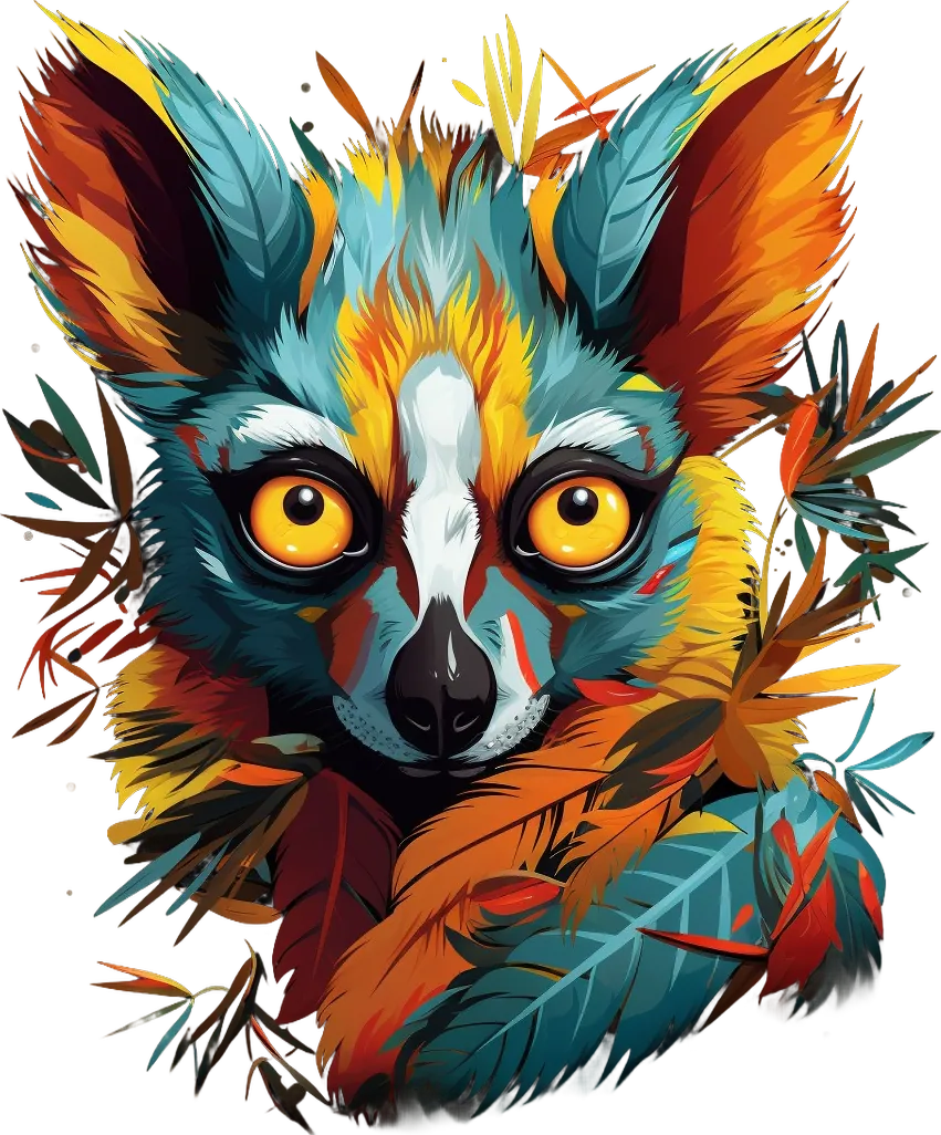 Colorful Lemur Portrait - DTF Ready to Press - Heat Press Transfer