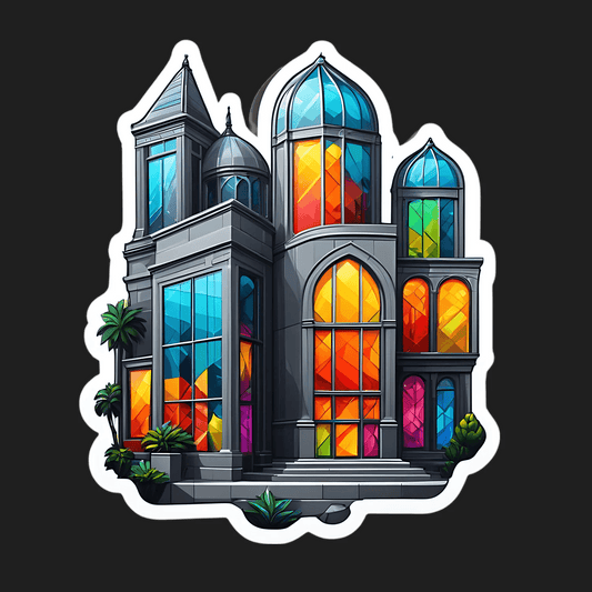 Colorful Mansion Sticker - Vibrant Window Art - Heat Press Transfer