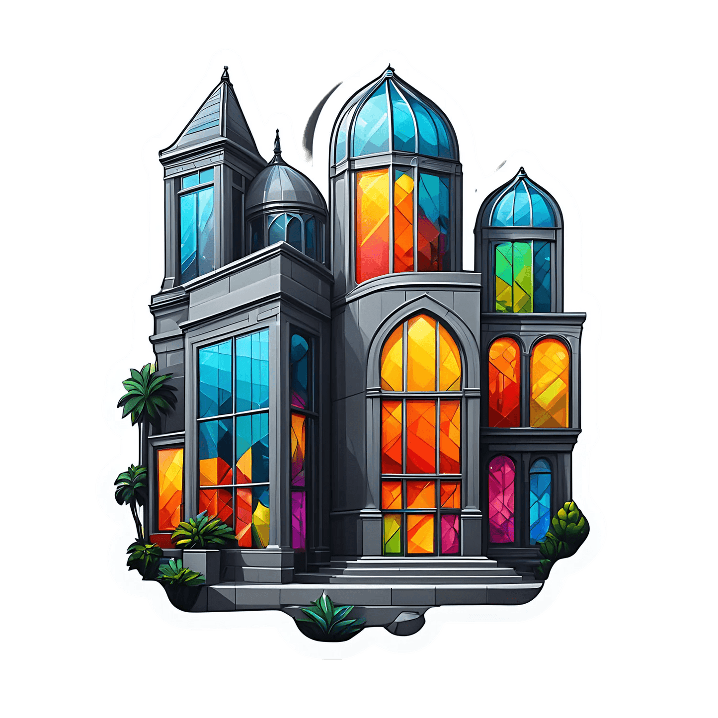 Colorful Mansion Sticker - Vibrant Window Art - Heat Press Transfer