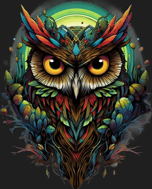 Colorful Owl Art - DTF Ready to Press - Heat Press Transfer