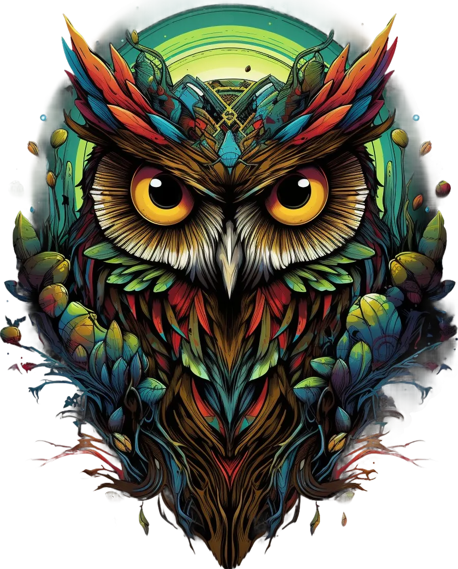 Colorful Owl Art - DTF Ready to Press - Heat Press Transfer