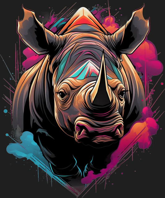 Colorful Rhino Art - DTF Ready to Press - Heat Press Transfer