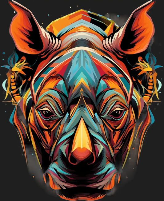 Colorful Rhino Art - DTF Ready to Press - Heat Press Transfer
