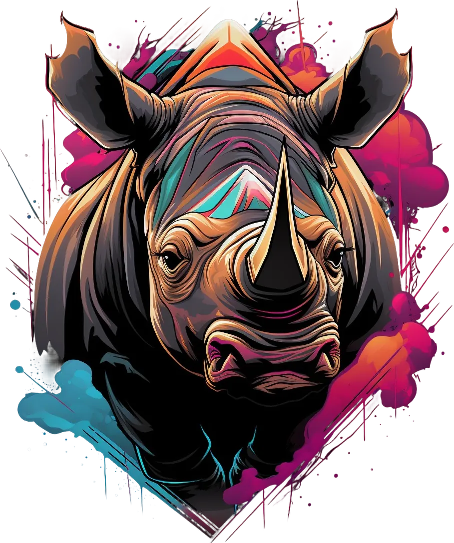 Colorful Rhino Art - DTF Ready to Press - Heat Press Transfer