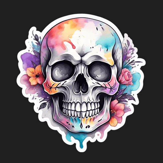 Colorful Skull Sticker - Floral Art - Heat Press Transfer