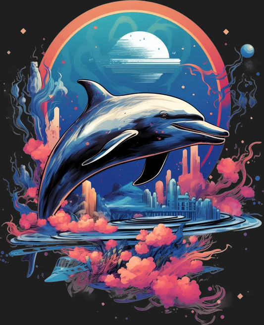 Cosmic Dolphin Jump - DTF Ready to Press - Heat Press Transfer