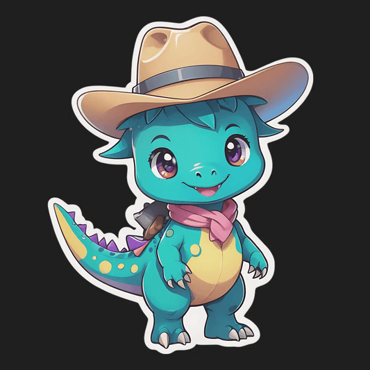 Cowboy Dinosaur Sticker - Cute and Colorful - Heat Press Transfer