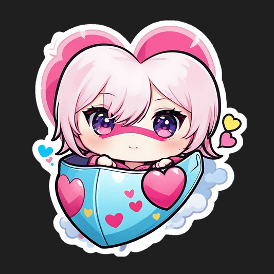 Cute Anime Cup - Heart Sticker - Heat Press Transfer