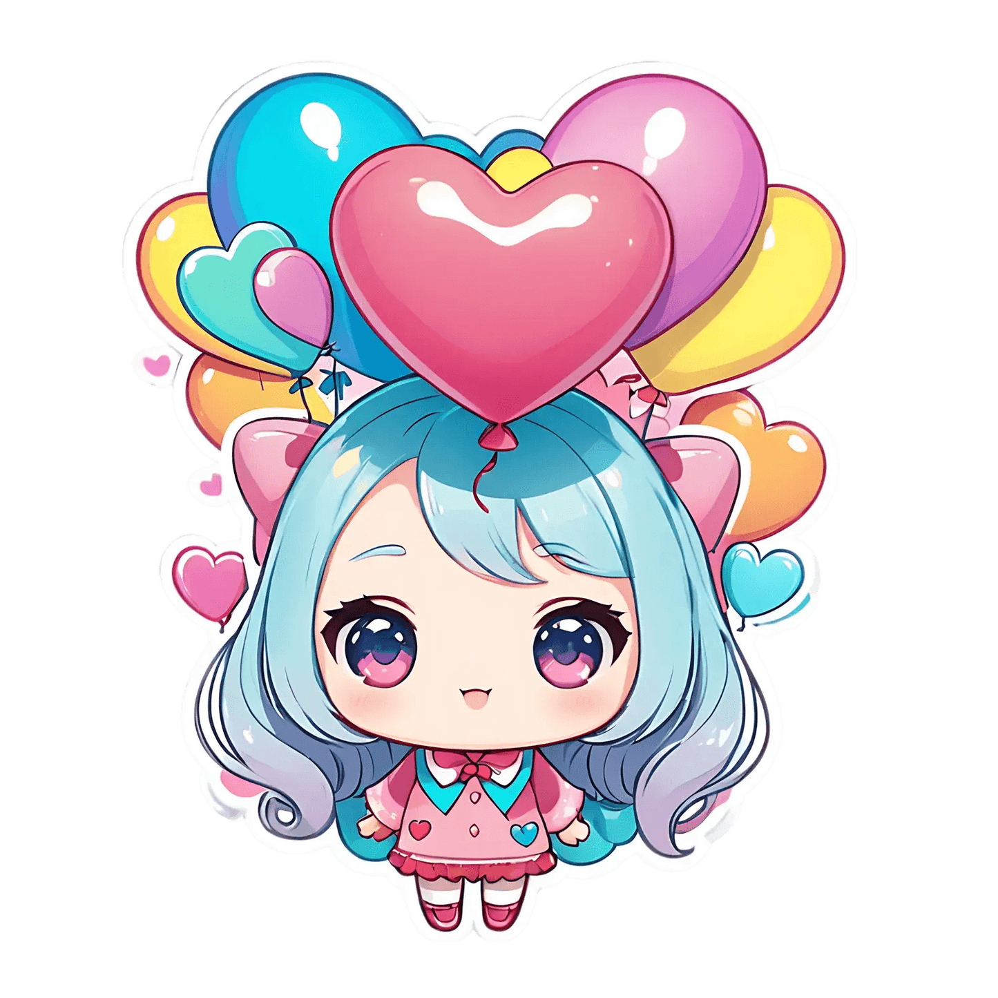 Cute Anime Girl - Heart Balloon Sticker - Heat Press Transfer